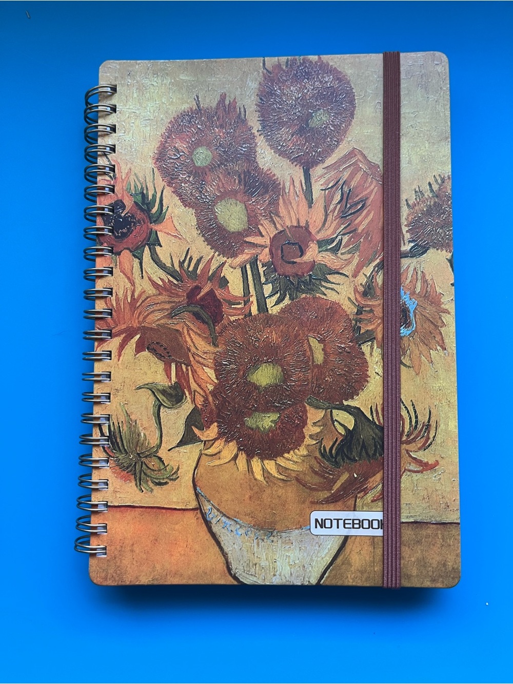 Van Gogh Sunflowers Hardcover Wirebound Journal Lined Pages Elastic Closure 8"
